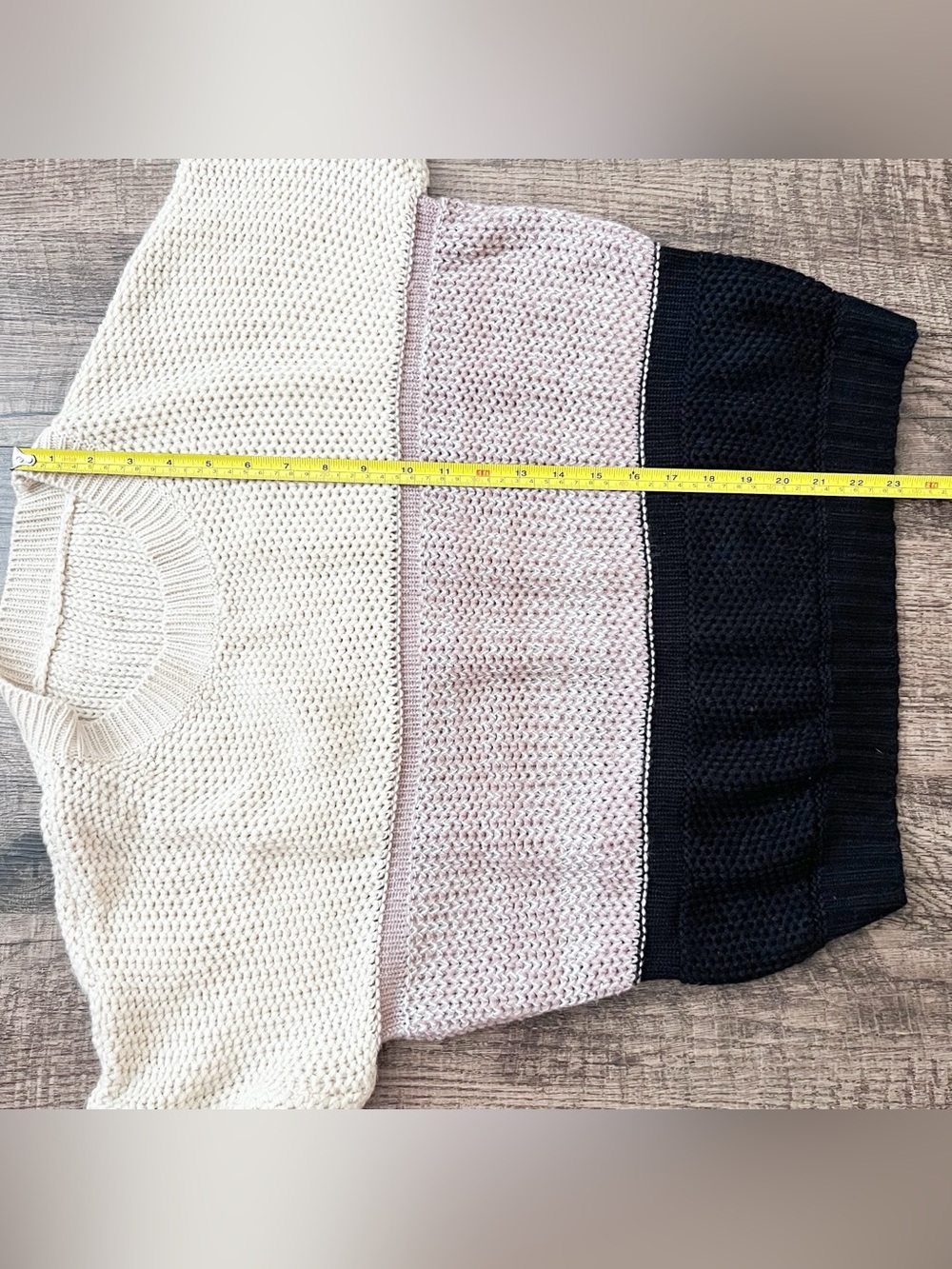 Oversized Slouchy Colorblock Crewneck Sweater - Pink, Cream & Black- Size Medium - Picture 7 of 9